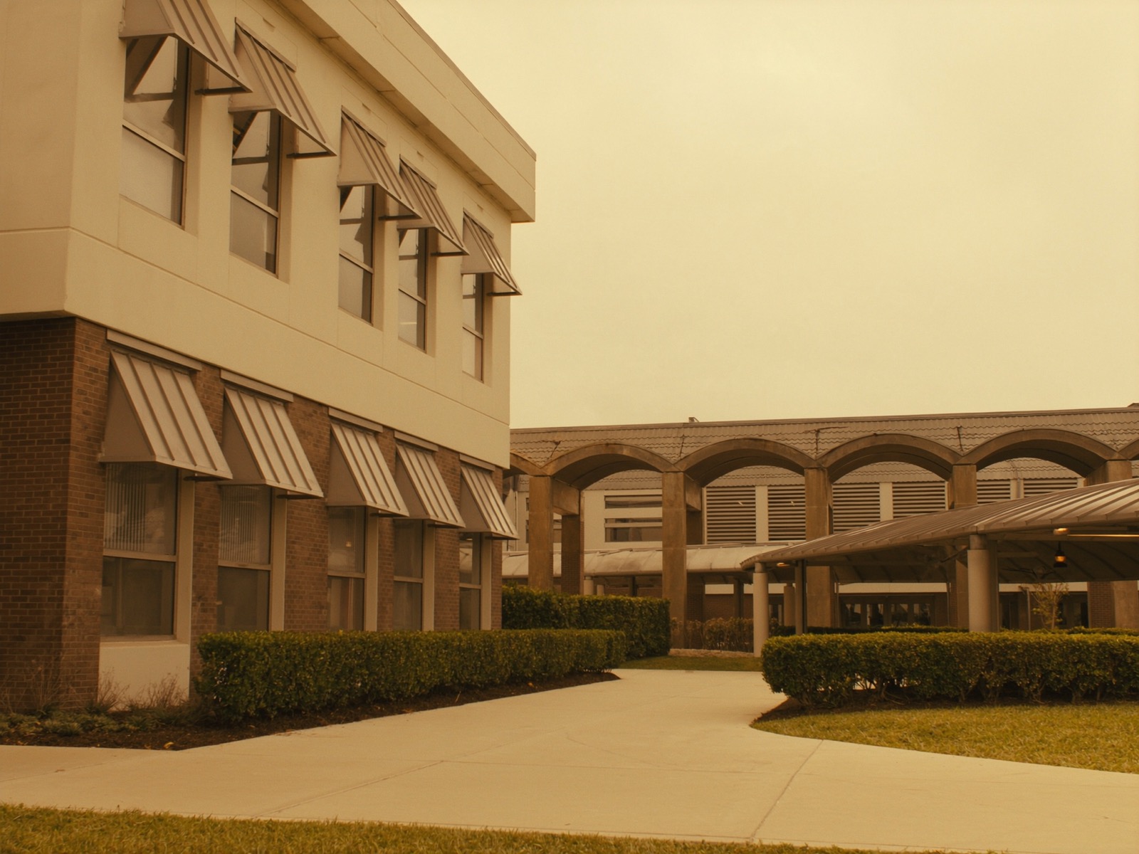 Modern school building exterior with Florida landscaping